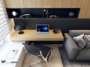 Projekt mieszkania w Olsztynie - Małe czarne białe biuro domowe kącik do pracy w pokoju - zdjęcie od BEFORECONCEPT