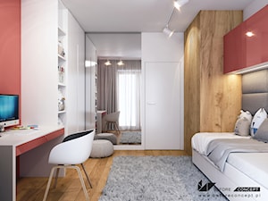 Klimatyczne mieszkanie w Krakowie 3 - Średni biały czerwony pokój dziecka dla nastolatka dla dziewczynki, styl nowoczesny - zdjęcie od ICONDESIGN