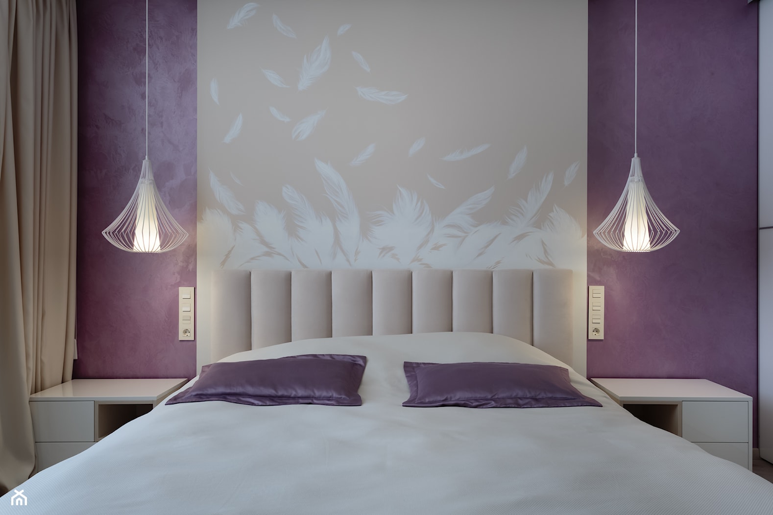 PS - Mała fioletowa szara sypialnia - zdjęcie od Tarasenko - Homebook