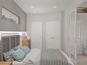 Średnia biała szara sypialnia - zdjęcie od Tarasenko