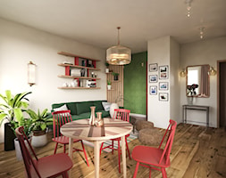 Mieszkanie w stylu kolonialnym - Duży szary zielony salon z jadalnią, styl tradycyjny - zdjęcie od Boho Studio - Homebook