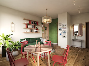 Mieszkanie w stylu kolonialnym - Duży szary zielony salon z jadalnią, styl tradycyjny - zdjęcie od Boho Studio