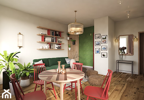 Mieszkanie w stylu kolonialnym - Duży szary zielony salon z jadalnią, styl tradycyjny - zdjęcie od Boho Studio