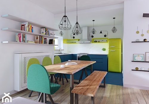 Kolory lata na Pradze - apartament 71m2 - Średnia biała jadalnia w kuchni, styl nowoczesny - zdjęcie od Boho Studio