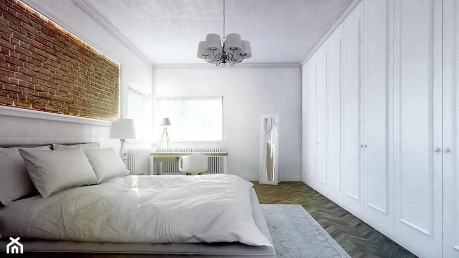 Mieszkanie w kamienicy w Poznaniu - Średnia duża biała sypialnia, styl tradycyjny - zdjęcie od Boho Studio