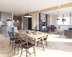 Dom jednorodzinny w stylu loftowym - Duży biały salon z kuchnią z jadalnią z bibiloteczką, styl ind ... - zdjęcie od Boho Studio - Homebook