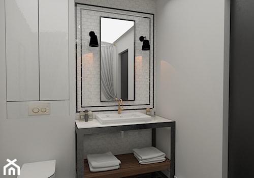 Mid-Century Modern - Średnia bez okna z lustrem z marmurową podłogą łazienka, styl vintage - zdjęcie od Boho Studio