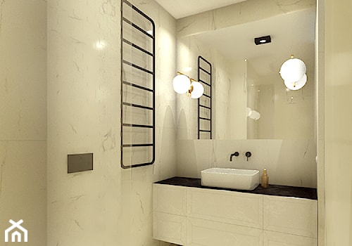 Luksusowy apartament w kamienicy - Mała bez okna z lustrem z punktowym oświetleniem łazienka, styl minimalistyczny - zdjęcie od Boho Studio