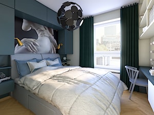 Mieszkanie dla artystów - Mała biała szara z biurkiem sypialnia, styl nowoczesny - zdjęcie od Boho Studio