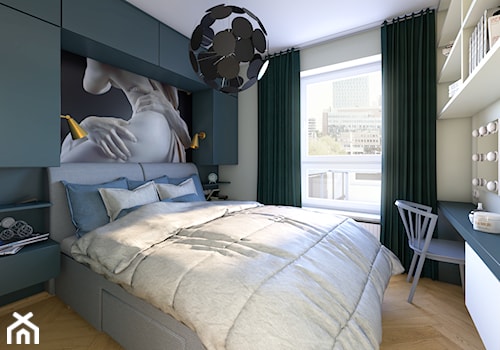 Mieszkanie dla artystów - Mała biała szara z biurkiem sypialnia, styl nowoczesny - zdjęcie od Boho Studio