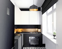Luksusowy apartament w kamienicy - Średnia zamknięta z kamiennym blatem biała czarna z zabudowaną lo ... - zdjęcie od Boho Studio - Homebook