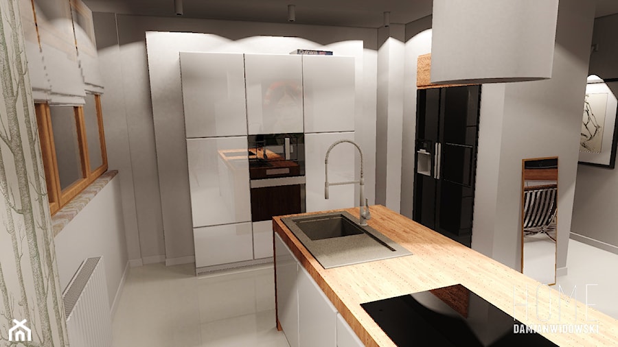 Open Floor Home Design / 2013 - Duża z zabudowaną lodówką z nablatowym zlewozmywakiem kuchnia z wyspą lub półwyspem - zdjęcie od Damian Widowski HOME / DESIGN LOVE BLOG