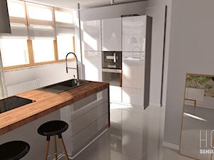 Open Floor Home Design / 2013 - Średnia biała z zabudowaną lodówką z nablatowym zlewozmywakiem kuchnia z wyspą lub półwyspem - zdjęcie od Damian Widowski HOME / DESIGN LOVE BLOG