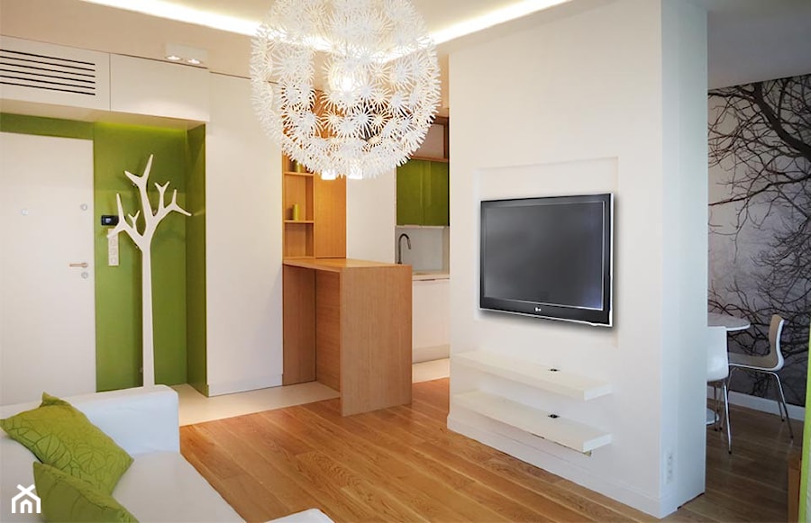 Nowoczesne mieszkanie z motywem drzewa - Salon, styl nowoczesny - zdjęcie od NOLKplan