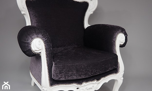 Elegancki biały fotel z czarnym obiciem, fotel w stylu klasycznym