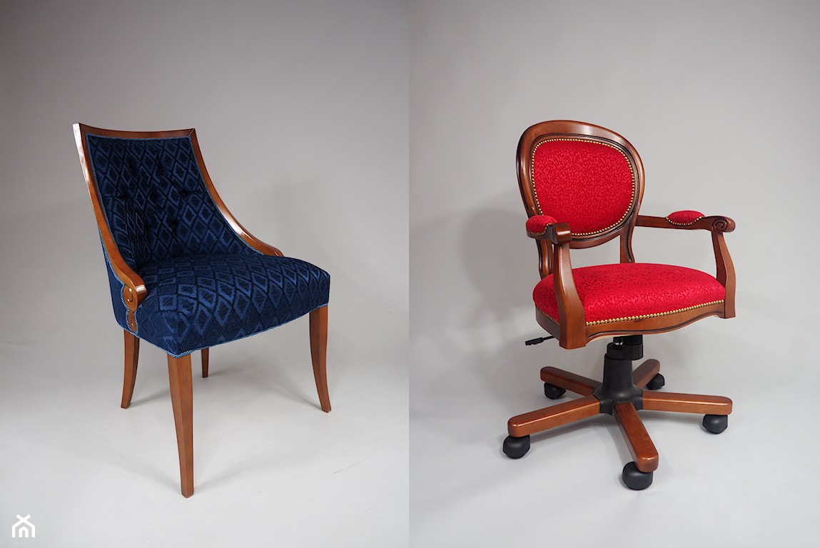 krzesła klasyczne, krzesła stylowe, krzesło z granatowym obiciem, krzesło obrotowe, klasyczne krzesło obrotowe, stylowe krzesło obrotowe