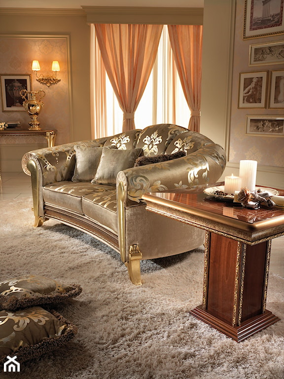 klasyczny salon z brązową aksamitną sofą