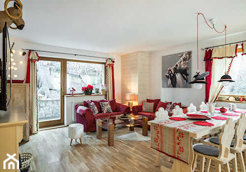 Dom Malina, Zakopane - Średni duży biały salon z jadalnią, styl rustykalny - zdjęcie od www.tatrytop.pl