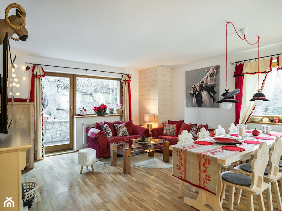 Dom Malina, Zakopane - Średni duży biały salon z jadalnią, styl rustykalny - zdjęcie od www.tatrytop.pl