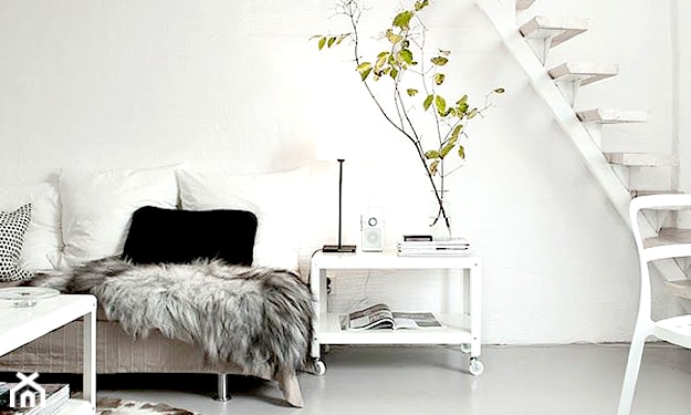 biały salon i dywaniki z motywami zwierzęcymi