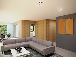 dom jednorodzinny salon | kuchnia | jadalnia | 70 m2 / - Średni biały szary salon z jadalnią, styl nowoczesny - zdjęcie od duDesign | concept&design