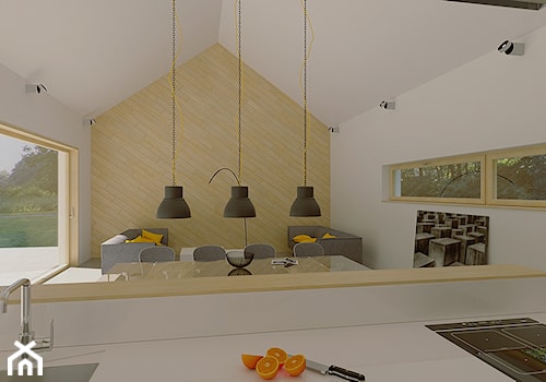 Nowoczesna stodoła - Średni biały salon z kuchnią z jadalnią, styl nowoczesny - zdjęcie od duDesign | concept&design