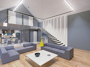 dom jednorodziny | 96 m2 - Duży biały szary salon z kuchnią z jadalnią, styl nowoczesny - zdjęcie od duDesign | concept&design