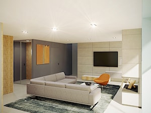 dom jednorodzinny salon | kuchnia | jadalnia | 70 m2 / - Średni beżowy biały szary salon, styl nowoczesny - zdjęcie od duDesign | concept&design
