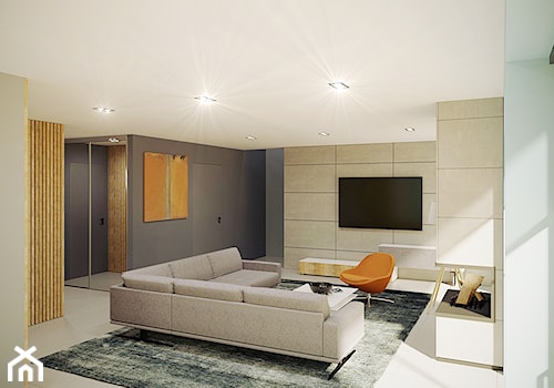 dom jednorodzinny salon | kuchnia | jadalnia | 70 m2 / - Średni beżowy biały szary salon, styl nowoczesny - zdjęcie od duDesign | concept&design