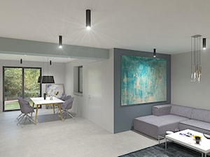 wnętrze domu jednorodzinnego - fragment | 62 m2 - Średni szary salon z jadalnią, styl nowoczesny - zdjęcie od duDesign | concept&design