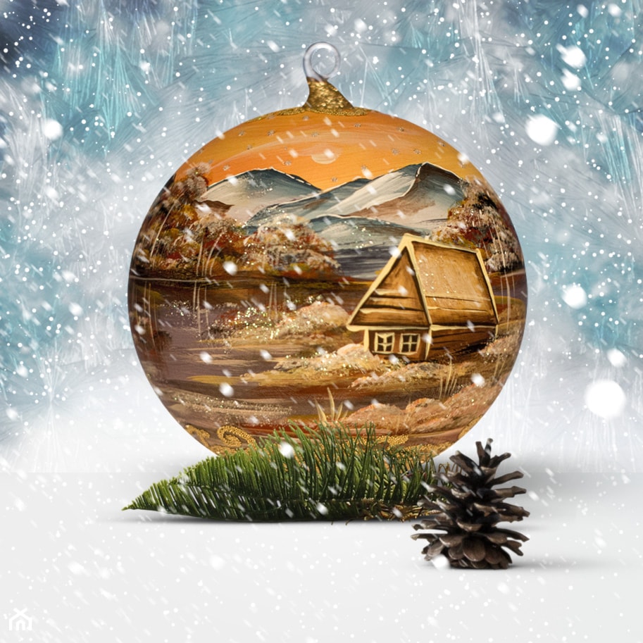 Ręcznie malowana bombka choinkowa z zimowym pejzażem - awers - zdjęcie od Chatka z Piernika - Homebook