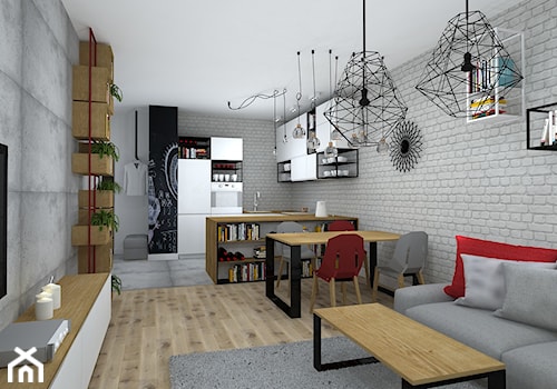 mieszkanie w loftowym klimacie - Średni szary salon z kuchnią z jadalnią, styl industrialny - zdjęcie od RedCubeDesign projektowanie wnętrz