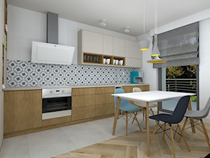 rowerowe mieszkanie - Średnia z salonem biała z zabudowaną lodówką z podblatowym zlewozmywakiem kuchnia jednorzędowa, styl nowoczesny - zdjęcie od RedCubeDesign projektowanie wnętrz