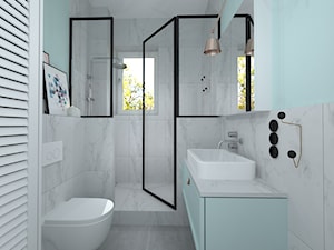 mieszkanie w kamienicy - Mała na poddaszu z lustrem łazienka z oknem, styl nowoczesny - zdjęcie od RedCubeDesign projektowanie wnętrz