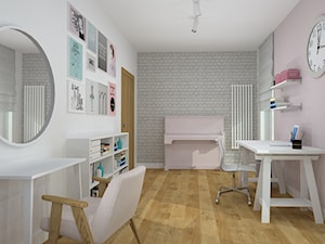 pokój dla nastolatki - Duży biały różowy szary pokój dziecka dla nastolatka dla dziewczynki, styl skandynawski - zdjęcie od RedCubeDesign projektowanie wnętrz