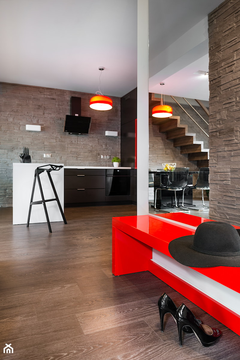 mieszkanie w Radomierzycach - Duży brązowy hol / przedpokój, styl nowoczesny - zdjęcie od RedCubeDesign projektowanie wnętrz