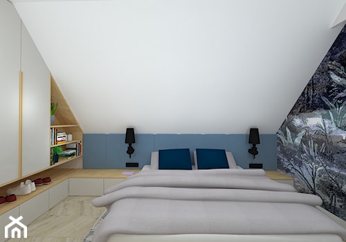 klasyka z nutką granatu - Mała biała niebieska sypialnia na poddaszu, styl tradycyjny - zdjęcie od RedCubeDesign projektowanie wnętrz