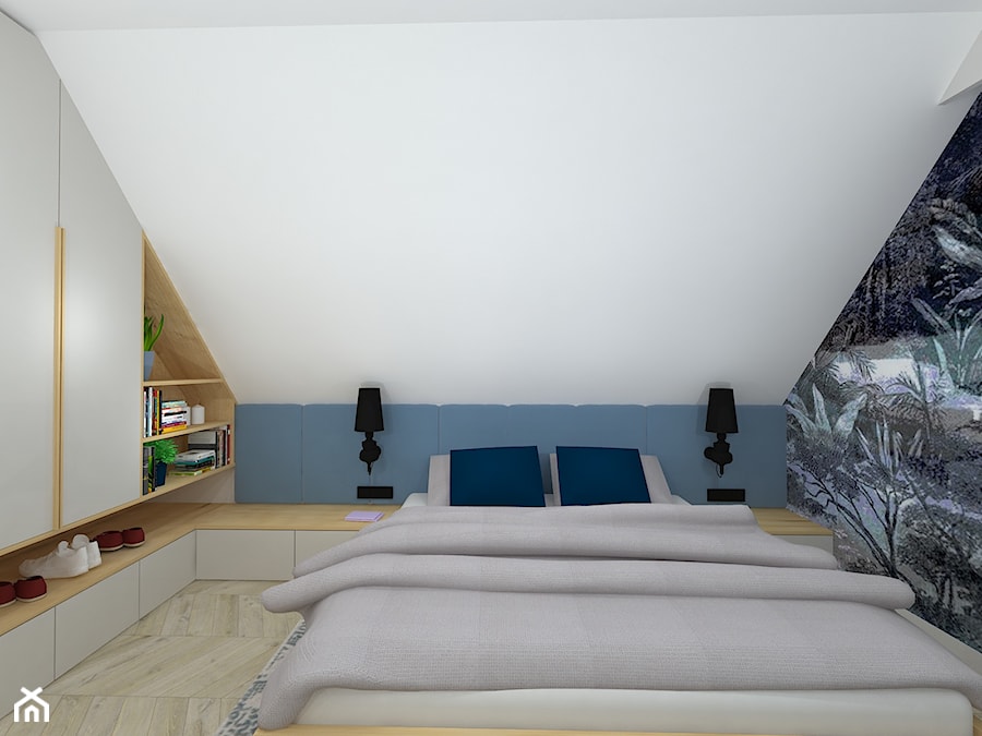 klasyka z nutką granatu - Mała biała niebieska sypialnia na poddaszu, styl tradycyjny - zdjęcie od RedCubeDesign projektowanie wnętrz