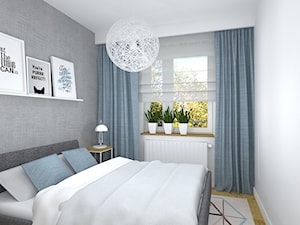 35-metrowe mieszkanko do wynajęcia - Mała biała szara sypialnia, styl skandynawski - zdjęcie od RedCubeDesign projektowanie wnętrz