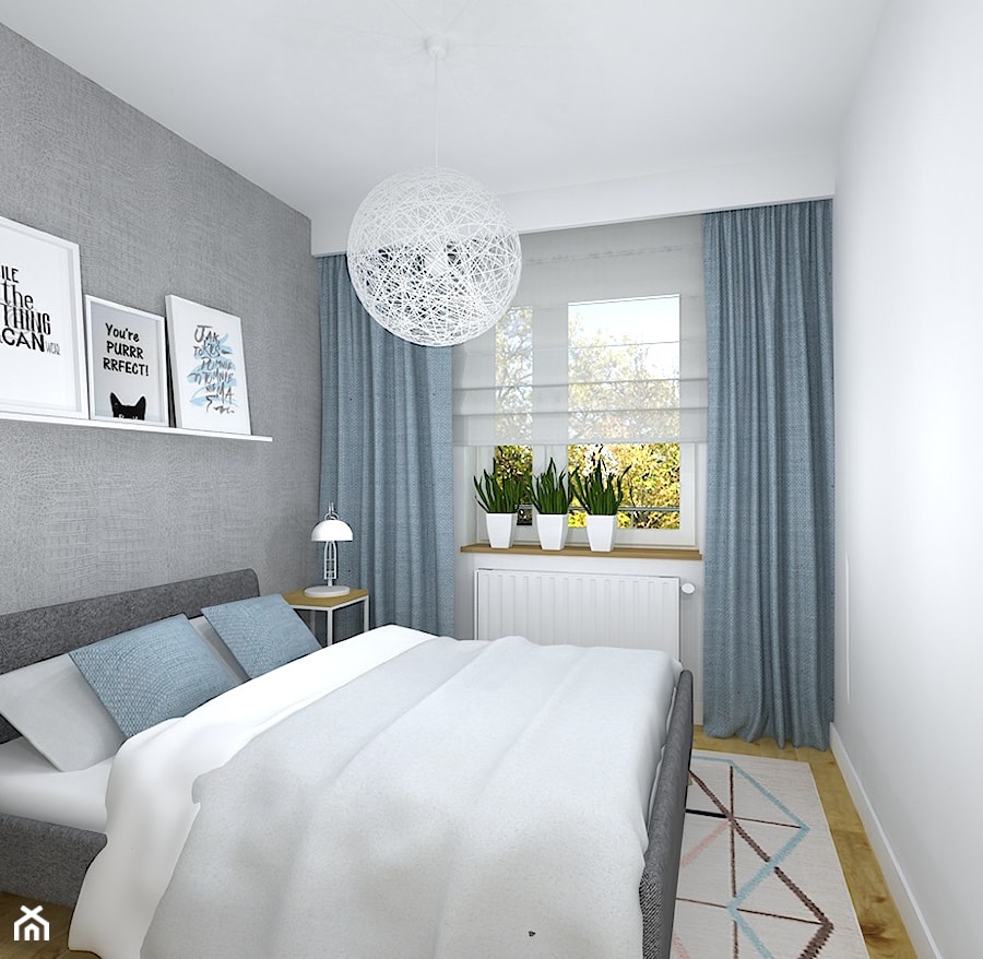 35-metrowe mieszkanko do wynajęcia - Mała biała szara sypialnia, styl skandynawski - zdjęcie od RedCubeDesign projektowanie wnętrz