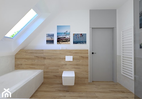 morska szeregówka w Tyńcu - Średnia na poddaszu łazienka z oknem, styl nowoczesny - zdjęcie od RedCubeDesign projektowanie wnętrz