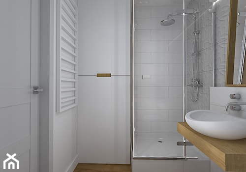 kawalerka na wesoło - Mała bez okna z lustrem z punktowym oświetleniem łazienka, styl skandynawski - zdjęcie od RedCubeDesign projektowanie wnętrz