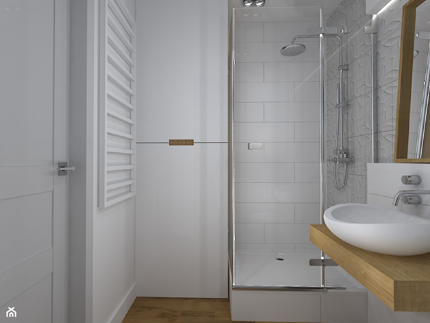 kawalerka na wesoło - Mała bez okna z lustrem z punktowym oświetleniem łazienka, styl skandynawski - zdjęcie od RedCubeDesign projektowanie wnętrz - Homebook