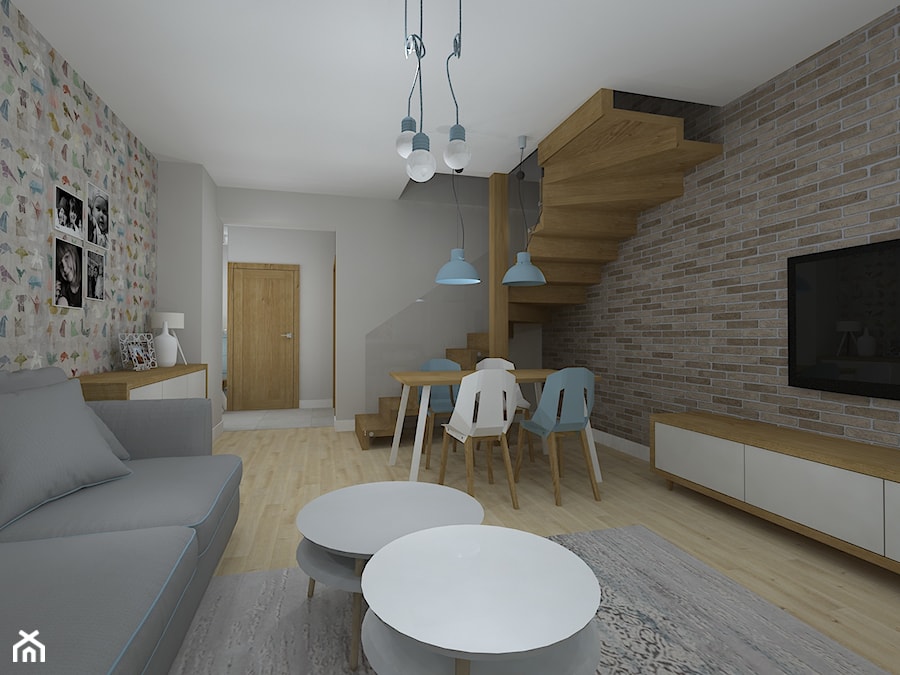 mieszkanie po dziadku - Średni szary salon z jadalnią, styl nowoczesny - zdjęcie od RedCubeDesign projektowanie wnętrz