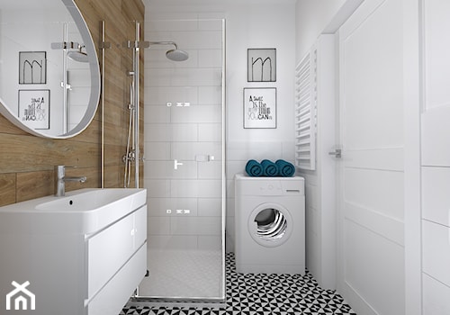 35-metrowe mieszkanko do wynajęcia - Średnia na poddaszu bez okna z pralką / suszarką łazienka, styl skandynawski - zdjęcie od RedCubeDesign projektowanie wnętrz