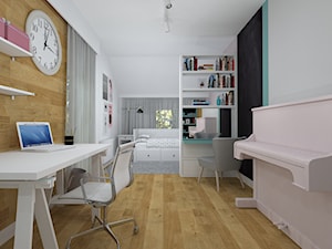 pokój dla nastolatki - Duży biały pokój dziecka dla nastolatka dla chłopca dla dziewczynki, styl skandynawski - zdjęcie od RedCubeDesign projektowanie wnętrz