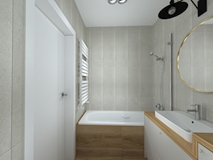 biało szara kawalerka do wynajęcia - Średnia bez okna z lustrem z punktowym oświetleniem łazienka, styl nowoczesny - zdjęcie od RedCubeDesign projektowanie wnętrz