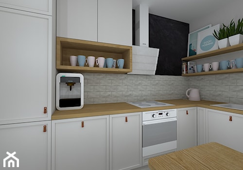 mieszkanie po dziadku - Średnia zamknięta czarna szara z zabudowaną lodówką z lodówką wolnostojącą z nablatowym zlewozmywakiem kuchnia w kształcie litery l z wyspą lub półwyspem, styl nowoczesny - zdjęcie od RedCubeDesign projektowanie wnętrz
