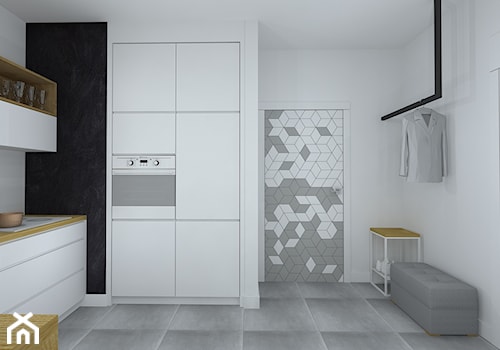 35-metrowe mieszkanko do wynajęcia - Średnia zamknięta biała z zabudowaną lodówką kuchnia w kształcie litery u, styl skandynawski - zdjęcie od RedCubeDesign projektowanie wnętrz
