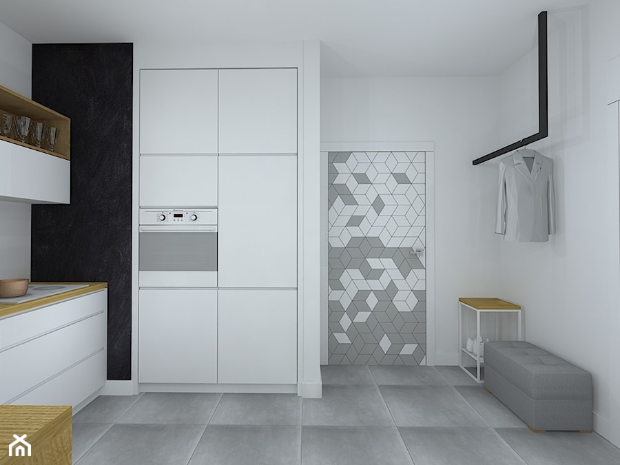35-metrowe mieszkanko do wynajęcia - Średnia zamknięta biała z zabudowaną lodówką kuchnia w kształcie litery u, styl skandynawski - zdjęcie od RedCubeDesign projektowanie wnętrz